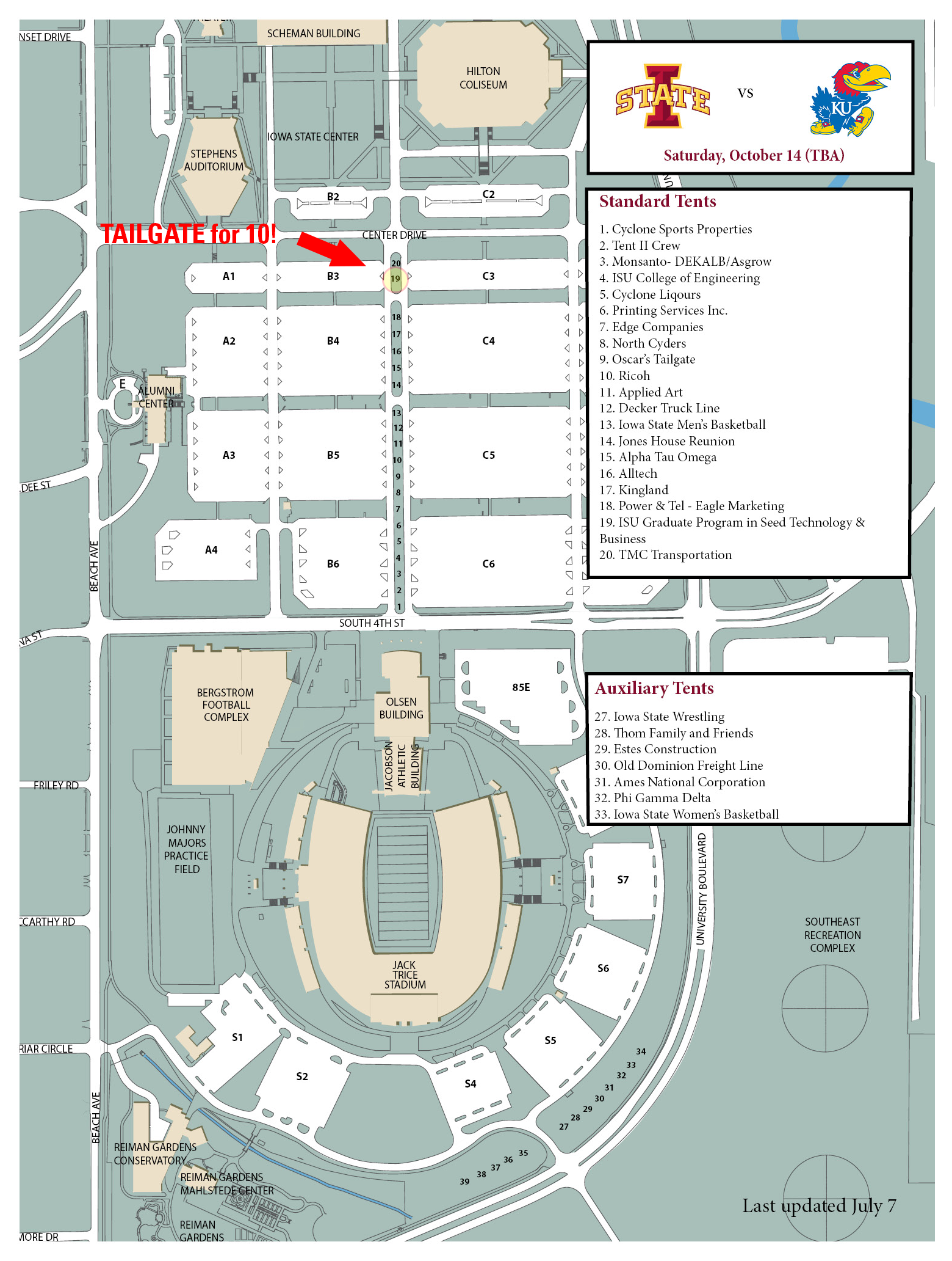 Jack Trice Stadium Parking Map Tailgate for 10 – Seed Grad